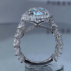 Double Halo Round Cut Sterling Silver Wedding Rings