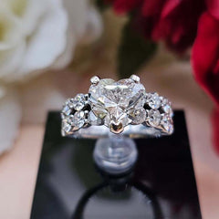 Double Row Diamond  Sterling Silver Heart Cut Engagement Rings