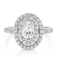 Double Halo Oval Cut Sterling Silver Wedding Rings