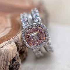 Double Halo Radiant Cut Sterling Silver Wedding Sets