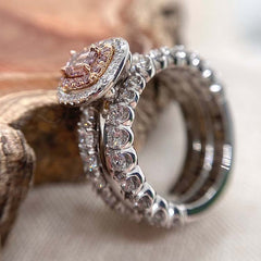 Double Halo Radiant Cut Sterling Silver Wedding Sets