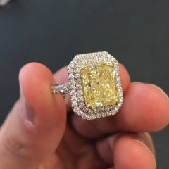 Yellow Diamond Radiant Cut Sterling Silver Wedding Rings