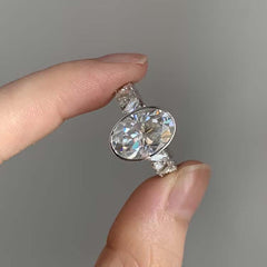 Edge Design Oval Cut Sterling Silver Wedding Rings