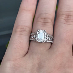Elegant Asscher Cut Sterling Silver Halo Engagement Rings