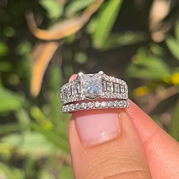 Gorgeous Princess Cut Sterling Silver Wedding Sets