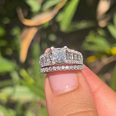 Gorgeous Princess Cut Sterling Silver Wedding Sets