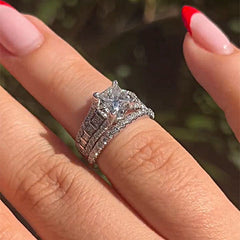 Gorgeous Princess Cut Sterling Silver Wedding Sets