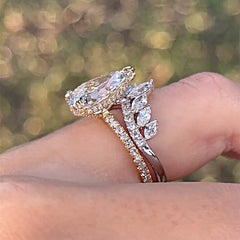 Elegant Pear Cut Sterling Silver Wedding Rings