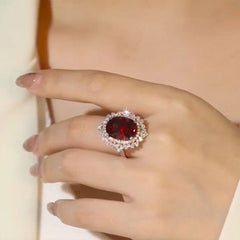 Retro Ruby Oval Cut Sterling Silver Engagement Rings
