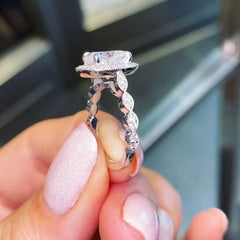 Halo Oval Cut Sterling Silver Wedding Rings