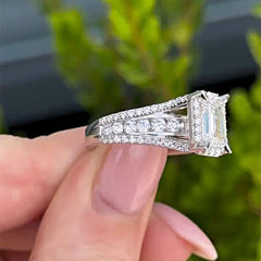 Elegant Asscher Cut Sterling Silver Halo Engagement Rings