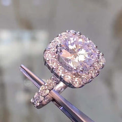 Luxurious Cushion Cut Sterling Silver Halo Engagement Rings