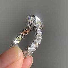 Edge Design Oval Cut Sterling Silver Wedding Rings