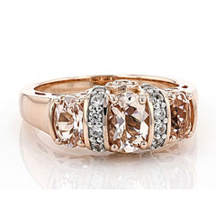 Three Stones Oval Cut Rose Gold Wedding Bands