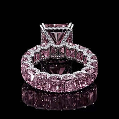 Pink Diamond Radiant Cut Sterling Silver Wedding Rings