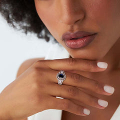 Oval Cut Halo Sterling Silver Wedding Rings