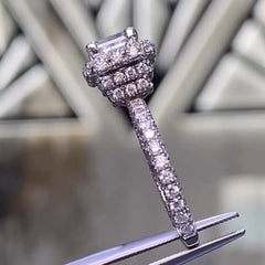 Luxurious Princess Cut Sterling Silver Halo Engagement Rings