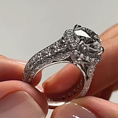 Halo Round Cut Sterling Silver Engagement Rings