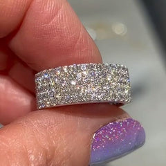 Gravel Inlay Round Cut Sterling Silver Wedding Bands