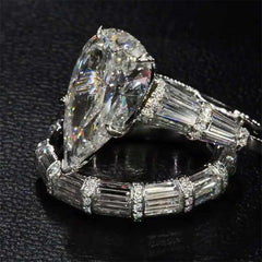Gorgeous Pear Cut Silver Bridal Ring Sets