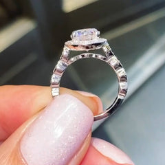 Halo Oval Cut Sterling Silver Wedding Rings