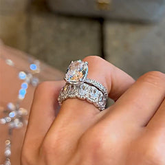 Bride Cushion Cut Sterling Silver Wedding Sets