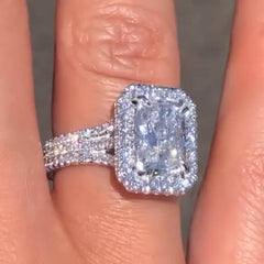Halo Radiant Cut Sterling Silver Engagement Rings