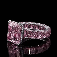 Pink Diamond Radiant Cut Sterling Silver Wedding Rings