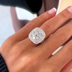Fine Cushion Cut Sterling Silver Halo Engagement Rings