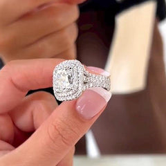 Fine Cushion Cut Sterling Silver Halo Engagement Rings