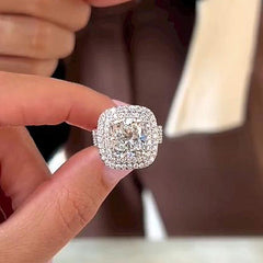 Fine Cushion Cut Sterling Silver Halo Engagement Rings