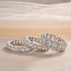Five Piece Set Radiant Cut Sterling Silver Wedding Sets