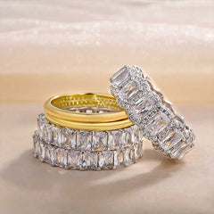 Five Piece Set Radiant Cut Sterling Silver Wedding Sets