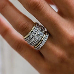 Five Piece Set Radiant Cut Sterling Silver Wedding Sets