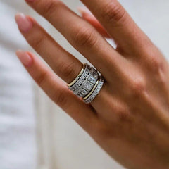 Five Piece Set Radiant Cut Sterling Silver Wedding Sets