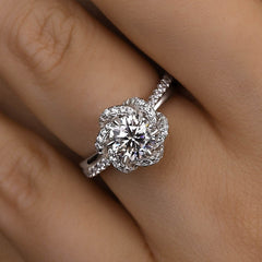 Flowers Round Cut Sterling Silver Engagement Rings