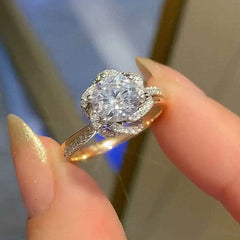 Flowers Round Cut Sterling Silver Engagement Rings
