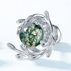 Green Moss Stone Silver Earrings Water Grass Agate