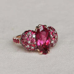 Pomegranate Red Marquise Cut Sterling Silver Vintage Engagement Rings