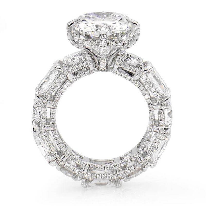 Three Sided Pave Cushion Cut Sterling Silver Engagement Rings