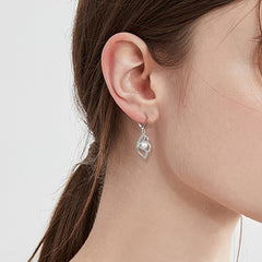 Sterling Silver Pearl Earrings Irregular Geometry