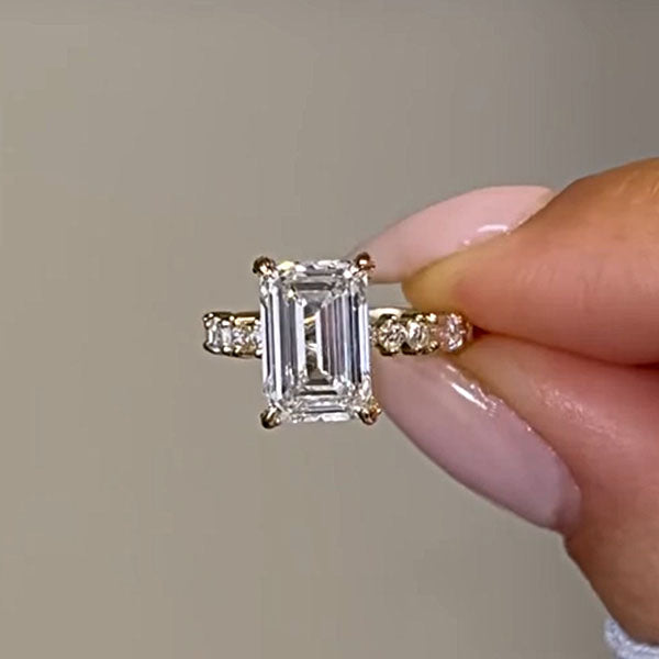 Elegant Sterling Silver Emerald Cut Vintage Engagement Rings