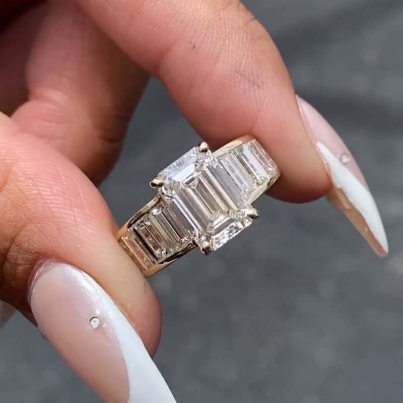 Retro Sterling Silver Emerald Cut Engagement Rings