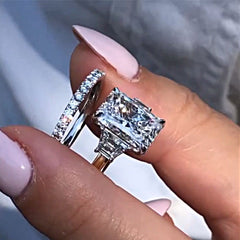 Gorgeous Radiant Cut Sterling Silver Wedding Sets