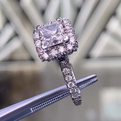 Luxurious Princess Cut Sterling Silver Halo Engagement Rings