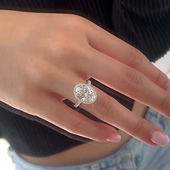 Halo Oval Cut Sterling Silver Engagement Rings