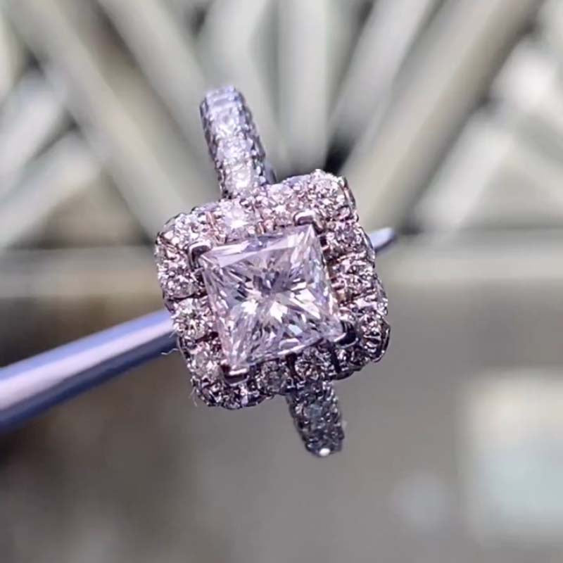 Luxurious Princess Cut Sterling Silver Halo Engagement Rings
