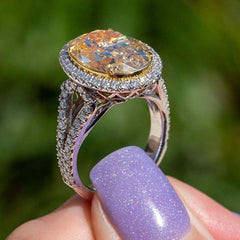 Yellow Diamond Oval Cut Sterling Silver Vintage Engagement Rings