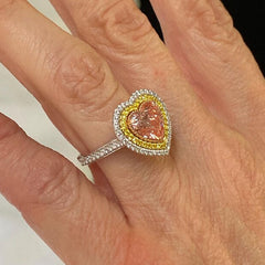 Pink Diamond Halo Heart Cut Sterling Silver Engagement Rings