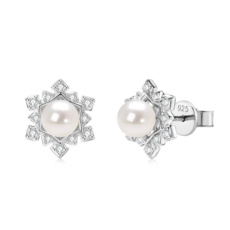 Snowflake Pearl Earrings Light Luxury Elegant High-Grade Sterling Silver